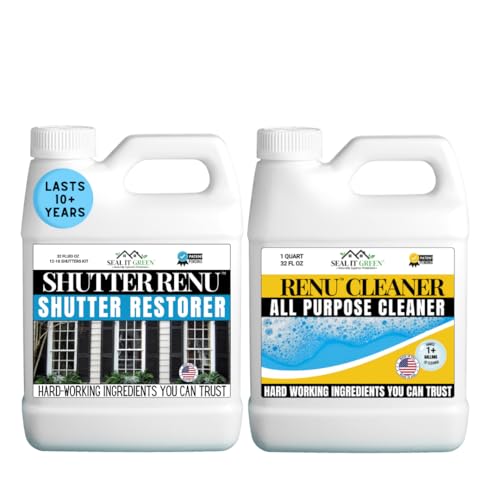 Shutter Renu Premium Restorer-Restores Original Color & Rejuvenates Faded Shutters, Patio Furniture, Garage/Front Doors & More | Eco-Friendly |Lasts 10 Yrs.| Includes Powerful Cleaner | Quart Kit
