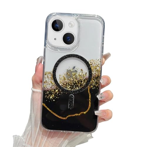 Image of mobistyle Compatible with iPhone 13 | Magentic Glitter Gradian Elegant | Camera Lens Protection Back Cover Case for Women Girls iPhone 13 (Black)