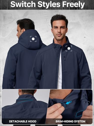 Image of FREE SOLDIER Men's Lightweight Softshell Jacket Winter Fleece Lined Hooded Rain Waterproof Hiking Outdoor Jackets