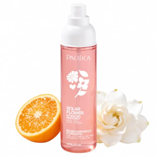 Pacifica Solar Flower Body Mist for Women Floral Fragrance Spray with Jasmine Bergamot Vanilla Odor Neutralizing Skin Hydrating Mood Activating Vegan Clean 5 Fl Oz