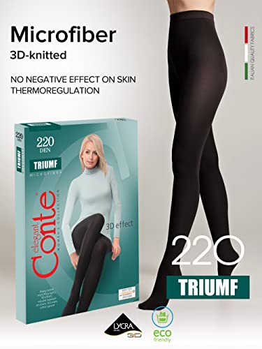 Image of Conte Women's Warm Thick Full Length Black Winter Tights 220 Denier - Triumf