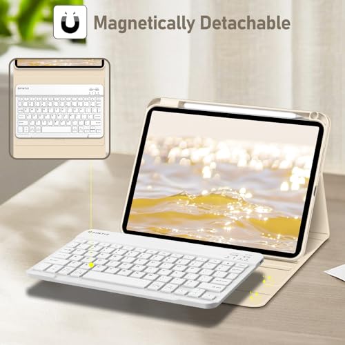 Image of FINTIE Keyboard Case for iPad Pro 11-inch (M5) 2025 / (M4) 2024 - Protective Soft TPU Back Stand Cover with Pencil Holder, Magnetically Detachable Wireless Bluetooth Keyboard, Starlight