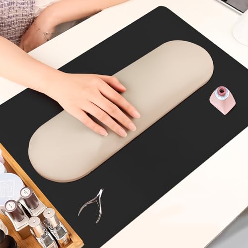 Adorila Tapete de mesa preto para unhas, grande, multiuso, impermeável, resistente ao calor, tapete