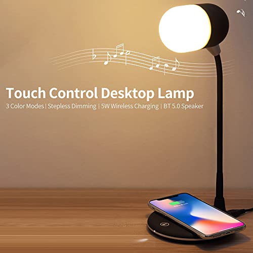 Qudai Lâmpada de mesa de controle de toque Lâmpada de dimerização contínua com alto-falante BT 5.0 3