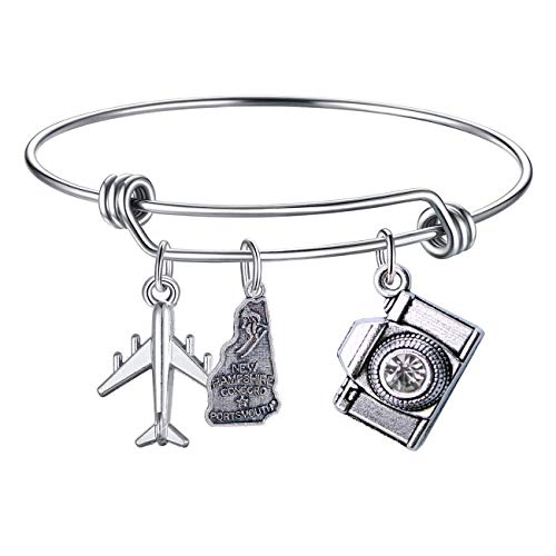 DYbaby Travel Bracelet US Map Charm and State Map Charm Expandable Wire Bracelet Necessary Gift for Travellers (New Hampshire)