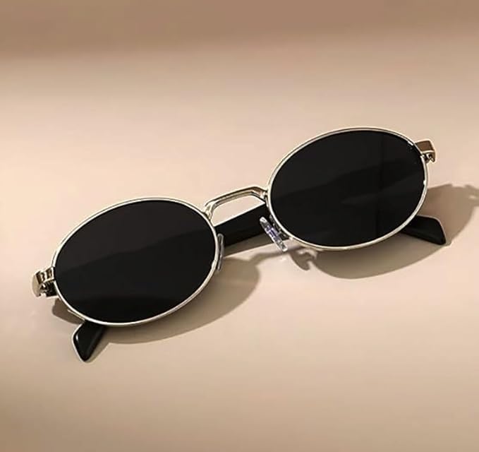 Image of Creature Oval Metal Frame Sunglasses for Men & Women | Vintage Retro Style | UV Protection | Gold Frame with Dark Lenses