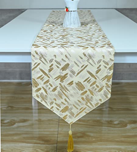 Holiselear Multi-Size Glittering Colorful Jacquard Fall Table Runner 108 Inches Long, 13 X 108, For Farmhouse Desk Kitchen Tea/Coffee Table Dining Room Decoration Party Thanksgiving Christmas Beige #TOP2