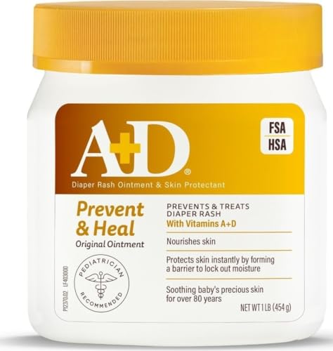 Image of A+D Original Diaper Rash Ointment Prevents & Treats Diaper Rash, Moisturizing Skin Protectant with Vitamins A & D, Healing Skin Ointment for Dry and Cracked Skin 16 oz | This baby diaper cream prevents & protects diaper rash, and moisturizes & heals dry skin