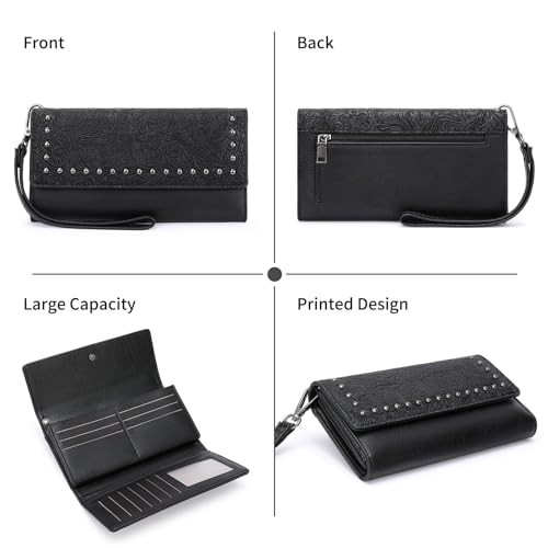 Image of FALAN MULE Wallets for Women Trifold Wristlet Wallets Large Capacity RFID Blocking Ladies Purse Credit Card Holder