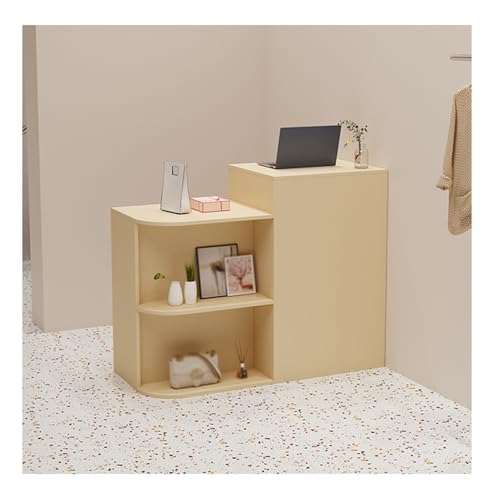 オフィス用木製コンピューターデスク、現代的な受付デスク、ロック可能な引き出しと棚付きのフロントカウンターテーブル、応接室、ロビー、オフィス用(C,L80cm/31.4in)