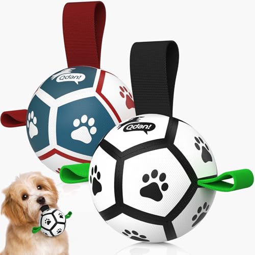 QDAN 2 Pack Small Dog Toys, 3.5 Inch Puppy Balls, Dog Balls with Straps for Small Breed, Soccer Ball for Dogs, Puppy Toys, Dog Birthday Gift