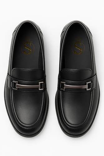 Boys’ Slip On Loafer Shoes, Black Formal Smart Casual Metal Bar Loafers3