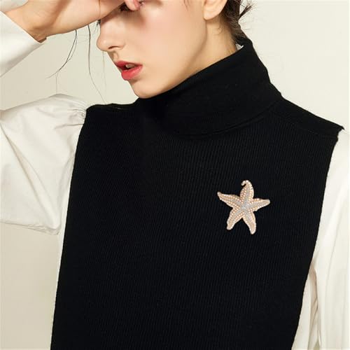 Image of Shell Pearl Rhinestone Starfish Brooch for Women Men Gold Plated Elegant Crystal Star Shaped Ocean Sea Animal Brooches Lapel Pins Delicate Wedding Beach Party Dress Accessories