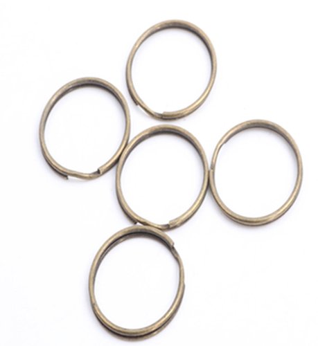 Cooplay - 50 llaveros redondos finos de bronce plateado de 24 mm con anilla dividida cobre