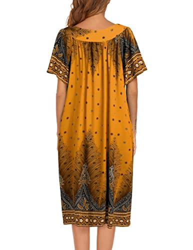 Image of Ekouaer Womens Nightgown Short Sleeve House Dress with Pockets-Floral Print Mumu Dress