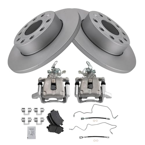 Image of TRQ Rear Brake Pad and Rotor Set Ceramic G Coated 260mm Rotors Calipers Compatible with 2005 Volkswagen Jetta
