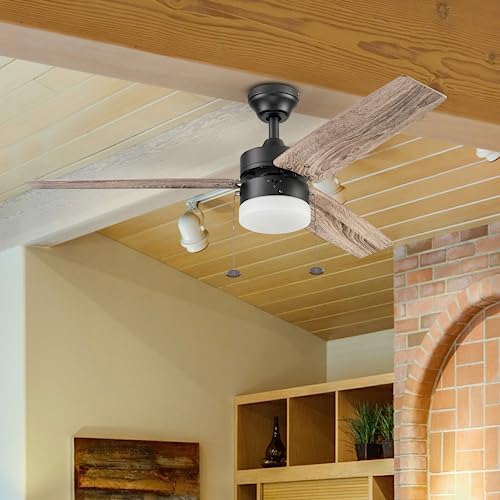 Prominence Home Reston, 48 Inch Modern Farmhouse Led Ceiling Fan With Light, Pull Chain, Dual Mounting Options, Dual Finish Blades, Reversible Motor - 51588-01 (Bronze) #TOP6