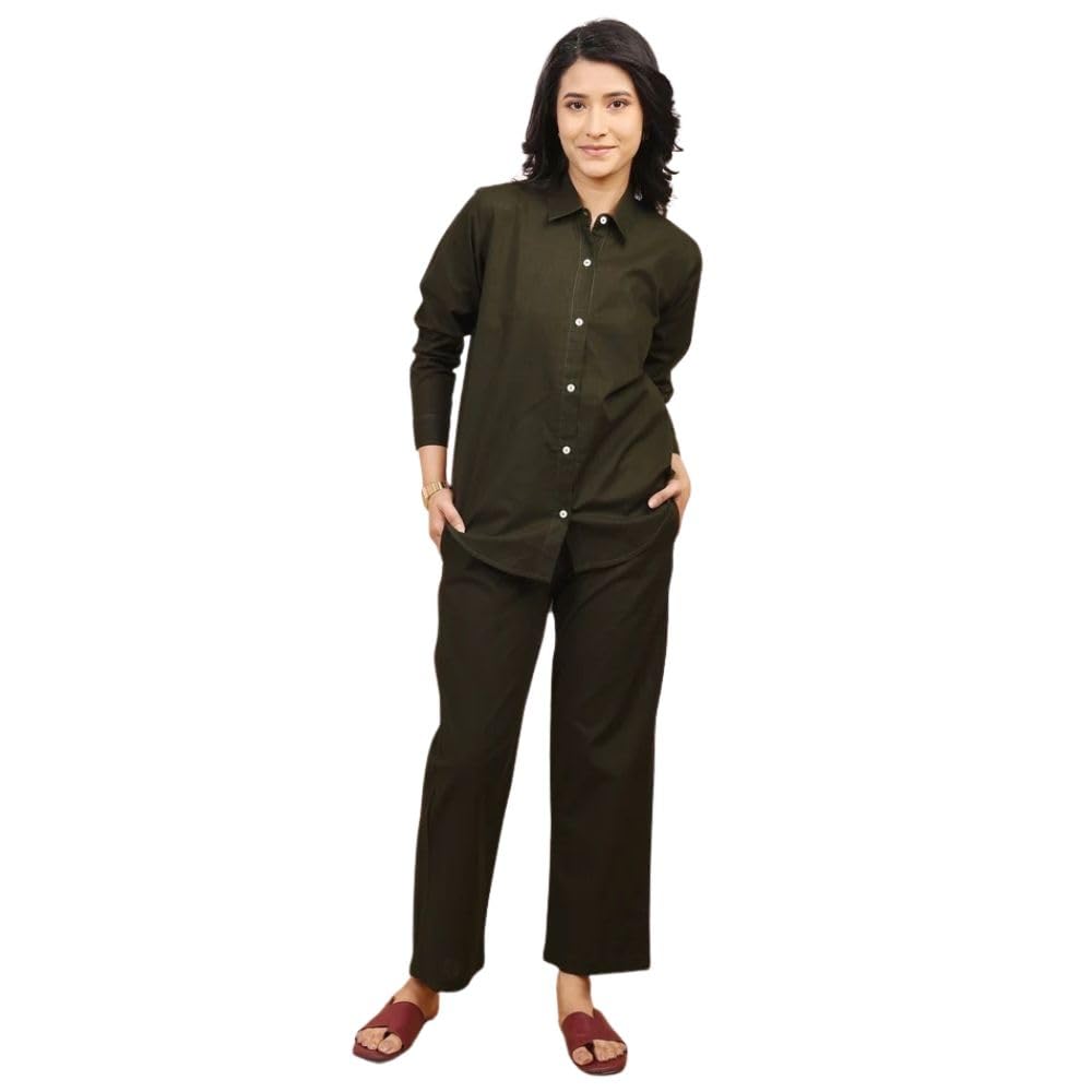 Olive Formal Collared Cotton Co-Ord Set-picture-16