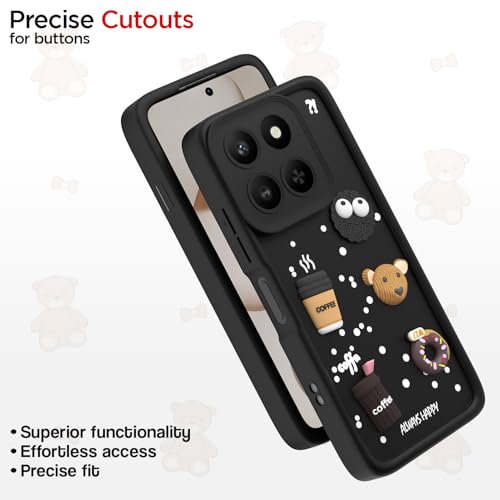 Image of Pikkme Back Cover for Honor X7d 5G | 3D Bear Silicone Cute & Fun Coffee Cartoon | Full Body Protection Bumper Case (Black)