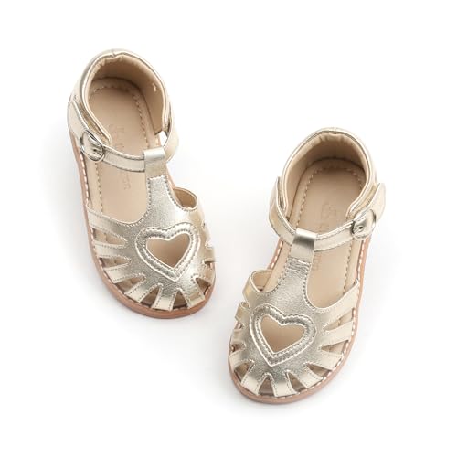 Image of THEE BRON Toddler Girls Closed-Toe Sandals Sweet Retro Cutout Summer Dress Shoes