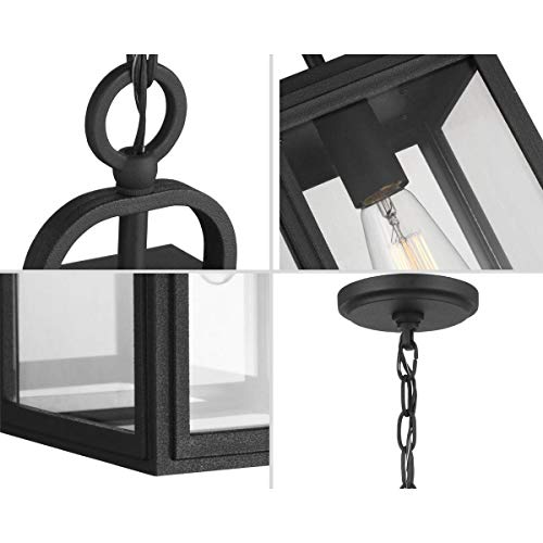 Progress Lighting Grandbury Collection 1-Light Clear Glass Farmhouse Outdoor Hanging Lantern Light Textured Black #TOP7