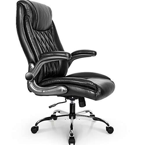 Neo Chair Office Chair Computer High Back Adjustable Flip-Up Armrests Ergonomic Desk Chair Executive Diamond-Stitched Pu Leather Swivel Task Chair With Armrests Lumbar Support (Black) #TOP6