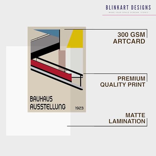 Image of BLINKART Vintage Bauhaus Retro Geometric Aesthetic Poster Gallery | Colorful Wrap Framed For Home Office Studio Living Room Modern Art Studio Decoration Abstract Shapes | (d150) | 13x10 Inch