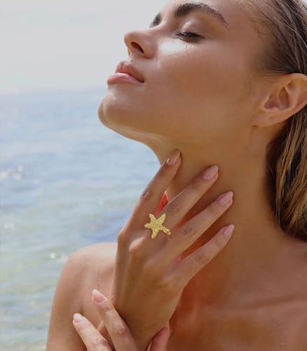 Gold Conch Shell Starfish Rings for Women Adjustable Chunky Open Stackable Seashell Rings Bohemian Statement Rings Summer Ocean Punk Jewelry4