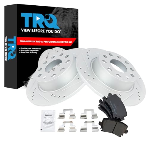 Image of TRQ Performance Rear Brake Pad and Rotor Set Semi Metallic G Coated Rotors Compatible with 2010 Volkswagen Golf 2011 2017 GTI
