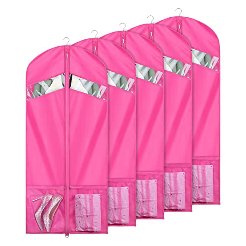 Univivi Garment Bags for Dance Costumes 54' Foldable (5 Pack) Dance Dress Bag with 2 Zipper Mesh Pockets and Clear Window,for Storage or Travel