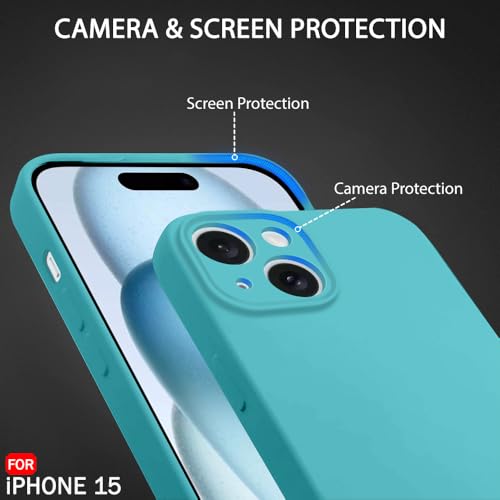 Image of TheGiftKart Liquid Silicone Back Cover Case for iPhone 15 | Soft Micro-Fibre Lining Inside | Camera & Screen Protection | Shockproof Back Cover for iPhone 15 (Silicone, Aquamarine)