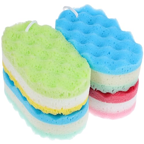 YARNOW 4 Esponjas de Baño Exfoliantes de Esponja Flexible Cuerda para Colgar, Limpieza para Ducha y Cuidado Corporal Diario