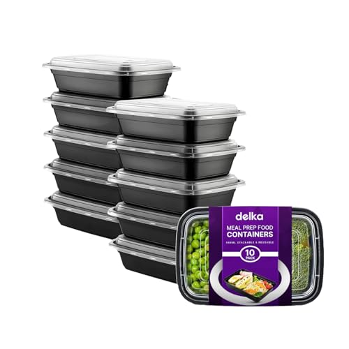 delka Meal Prep Containers -944ml | BPA-Free, Reusable Food Storage Boxes | Microwave, Freezer & Dishwasher Safe | Leakproof & Stackable for Healthy Meal Planning & Portion Control (10 Pack)