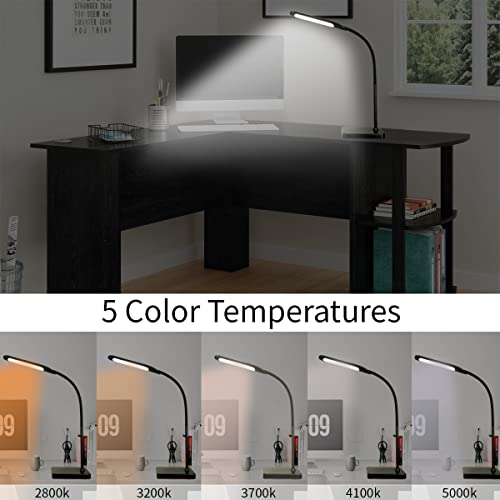 Syrinx 2 In 1 Led Floor, Desk Lamp, 5 Brightness Levels & 5 Colors Temperatures, Dimmable, Adjustable Gooseneck Pole Lamp For Living Room Office Bedroom - Black #TOP2