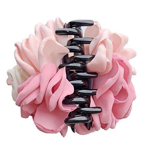 2Pcs Sweet Large Rose Flower Hair Claws Beauty Ribbon Bow Hair Clips Headwear Hair Jewelry For Women Accessories (Pink + Pink Blue) #TOP2