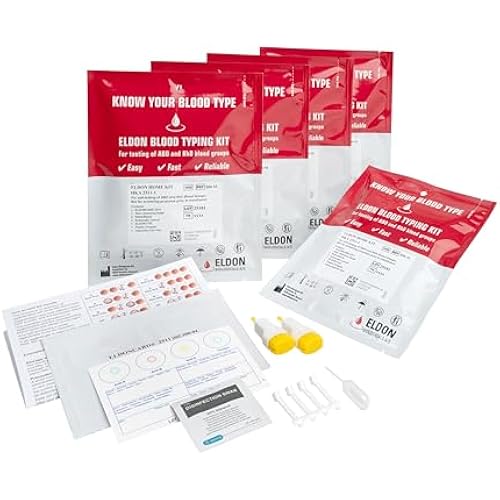 Eldoncard Blood Typing Kit, 5 Test Pack, Know Your Blood Type, Accurate Instant Home Testing, Determine A, O, B, Rhs-D Negative & Positive Groups