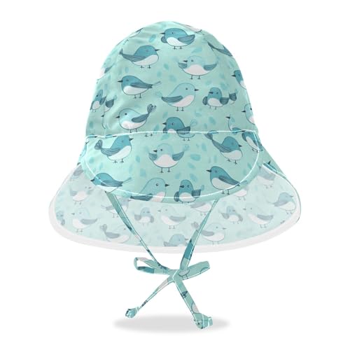 Cartoon Cute Bird Turquoise Toddler Sun Hats Toddler Boy Beach Bucket Hat Baby Girls UPF 50+ Protection Adjustable Travel Essentials