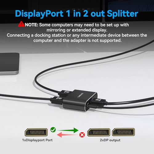 Image of DisplayPort to Dual DisplayPort Adapter Dual 4K120Hz or 4K144Hz+4K60Hz Extend /Copy Mode /SST /MST to 2 DP Display Port Adapter for 2 Monitors (MacOS Only Supports SST Mode, No DP Cable)