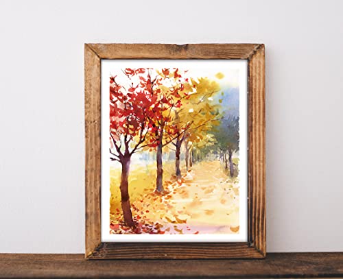 Gubrandin Watercolor Scenery Print Maple Trees Lane Mountain Lake Park Themed Painting Graceful Gift Farmhouse Living Room Rustic Home Decoration (8X10 Inch,Set Of 3,Unframed) #TOP1