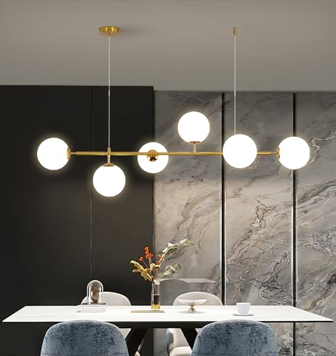 Lampadario a sospensione Applique Oro con sfere bolle bianche design moderno minimal (6 Sfere)