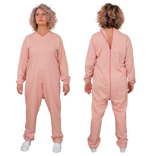 FERRUCCI COMFORT Pigiama Sanitario Felpato Invernale Rosa da Donna, 9078-F, per Incontinenza, Alzheimer, con Cerniera sul Dorso (IT, Testo, L, Regular, Regular, Rosa)