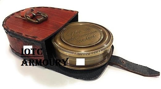 Brújula de bolsillo náutica de latón con cita inspiradora, cadena y estuche de cuero - Regalo ideal para amantes de la aventura, viajeros y ocasiones especiales miniatura 2