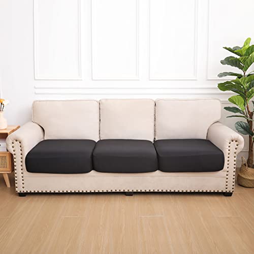 Hyha Waterproof Couch Cushion Covers, Replacement Chair/Sofa Cushion Covers, Stretch Sofa Seat Cushion Slipcovers, Soft Flexibility Couch Covers For Pets With Elastic Bottom (3 Packs, Black) #TOP4
