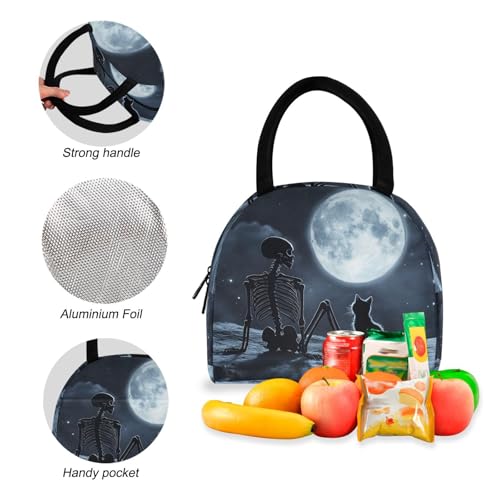 Backpack Lunch Bag Set Moon Skull Cat Print, Big Storage Travel Backpacks with Insulated Lunch Box for Office Hiking Picnic4
