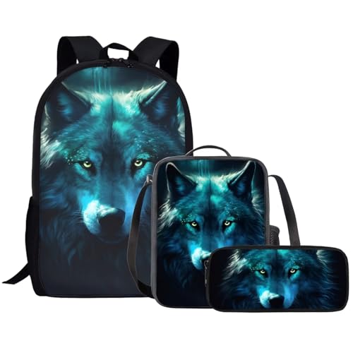 Grand sac à dos portable loup vert robuste avec trousse - 2