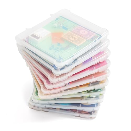 IRIS USA Board Game Storage Craft Organizer Box with Snap-Tight Latch Lid, 10-Pack Portable Plastic Case Bin for Puzzles, Magazines, Hobbies, Art Supplies, Fits 8.5″ x 11″ & A4 Papers, Slim, Clear