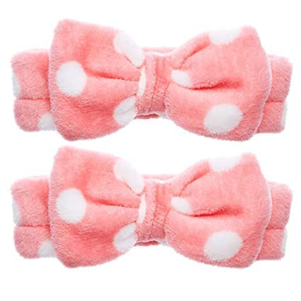 NANDANA COLLECTIONS Makeup Hair Bands with Large Bow, Velvet Headband for Women, Pack of 2 – Pink