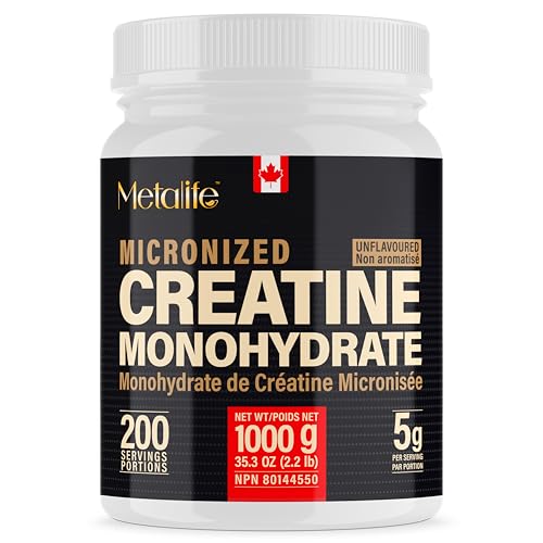 MetaLife 100% Pure Creatine Monohydrate Powder Canada-Made 1000 g (200 Servings) Micronized Powder For Muscle Growth Strength & Performance No Additives Unflavored Ideal for Athletes & Fitness Enthusiasts Third party lab tested Vegan Non-GMO Gluten Free Soy Free Clean & Pure Improved Performance and Recovery for Men and Women