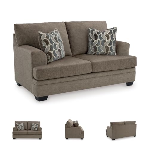 Image of Signature Design by Ashley Stonemeade Loveseat, Arrives Fully Assembled, Contemporary 2 Seater Small Couch, Toss Pillows Included, Anti-Sag Platform, Polyester Chenille Fabric, Nutmeg Dark Brown