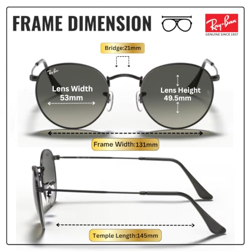 Image of Ray-Ban RB3447N ROUND FLAT LENSES Round Shaped Sunglasses for Men with Official RAYBAN Eyewear Kit